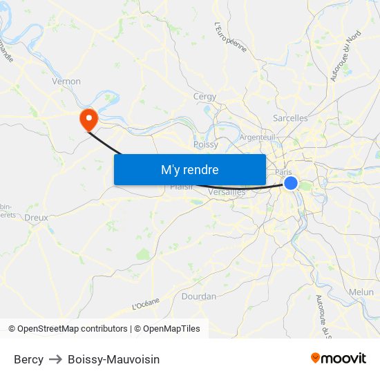 Bercy to Boissy-Mauvoisin map