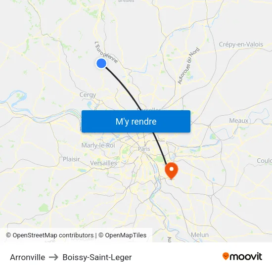 Arronville to Boissy-Saint-Leger map