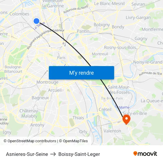 Asnieres-Sur-Seine to Boissy-Saint-Leger map