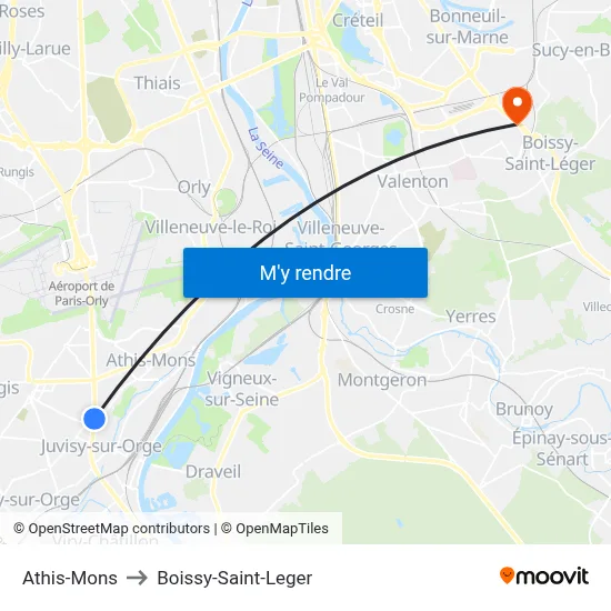 Athis-Mons to Boissy-Saint-Leger map