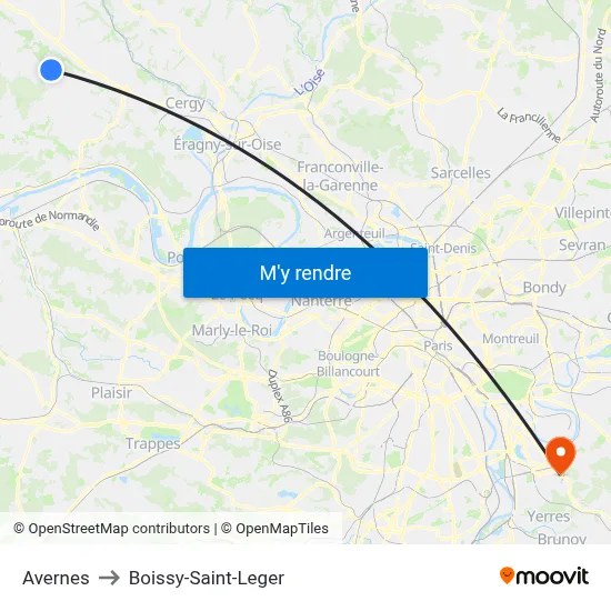 Avernes to Boissy-Saint-Leger map