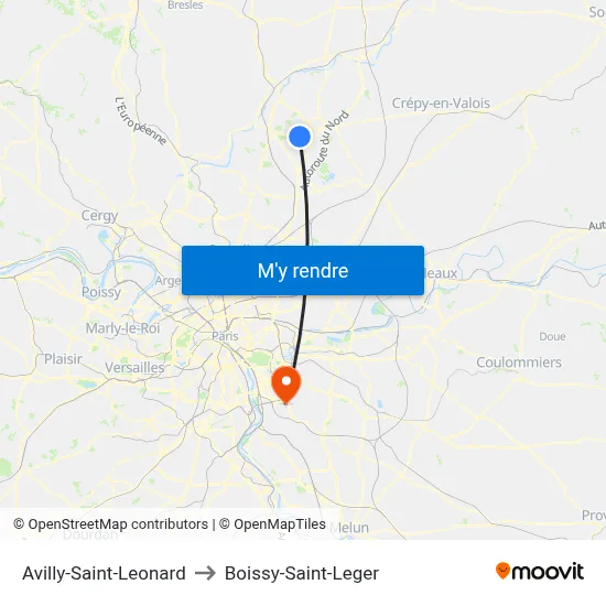 Avilly-Saint-Leonard to Boissy-Saint-Leger map