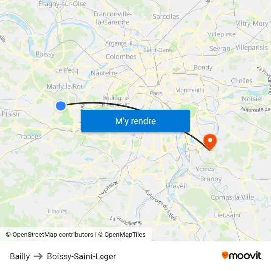 Bailly to Boissy-Saint-Leger map