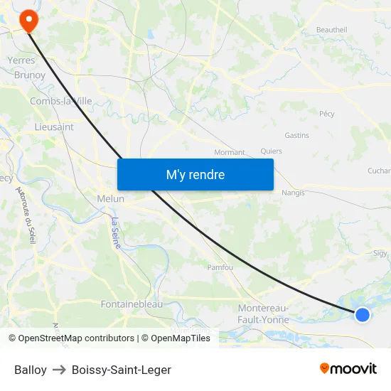Balloy to Boissy-Saint-Leger map