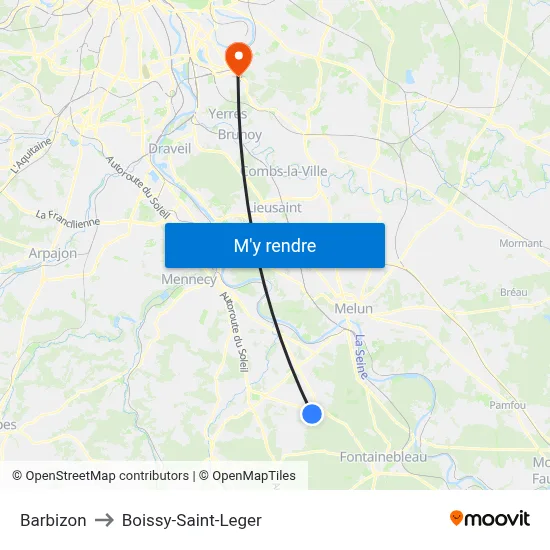 Barbizon to Boissy-Saint-Leger map