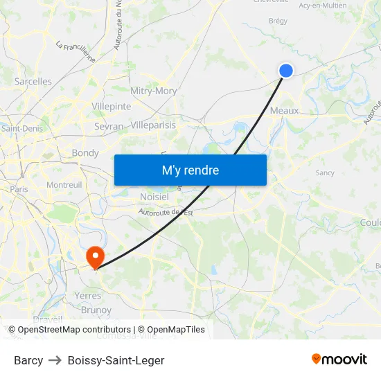 Barcy to Boissy-Saint-Leger map
