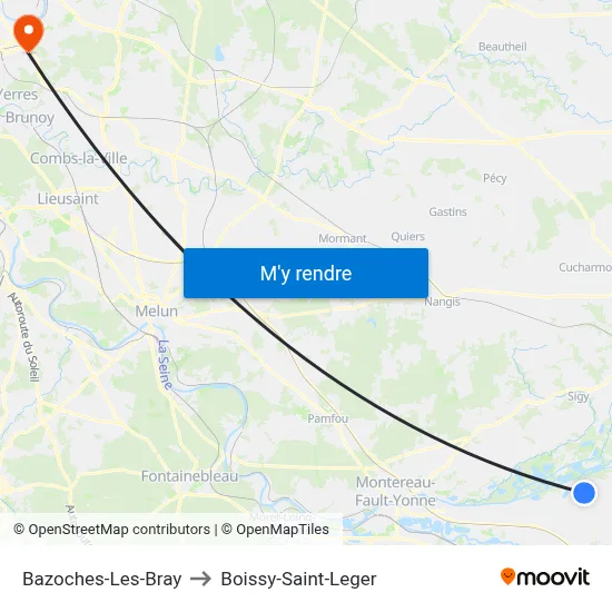 Bazoches-Les-Bray to Boissy-Saint-Leger map