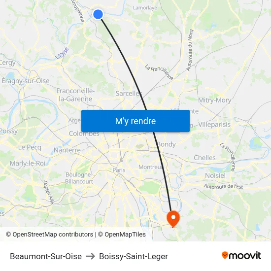 Beaumont-Sur-Oise to Boissy-Saint-Leger map