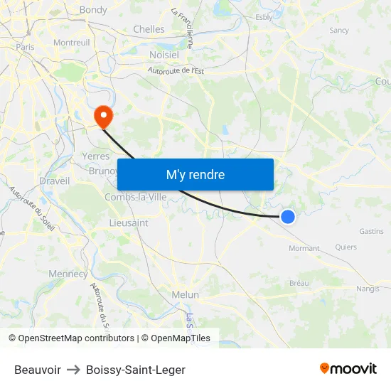 Beauvoir to Boissy-Saint-Leger map
