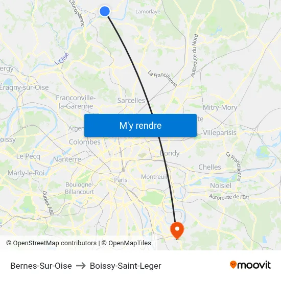 Bernes-Sur-Oise to Boissy-Saint-Leger map