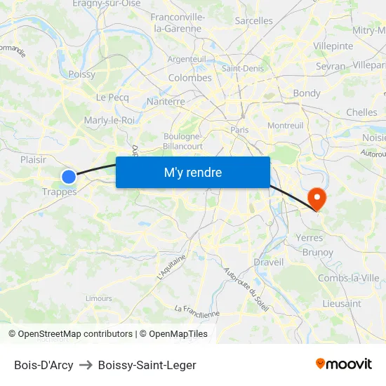 Bois-D'Arcy to Boissy-Saint-Leger map