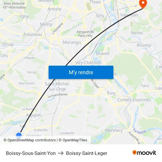 Boissy-Sous-Saint-Yon to Boissy-Saint-Leger map