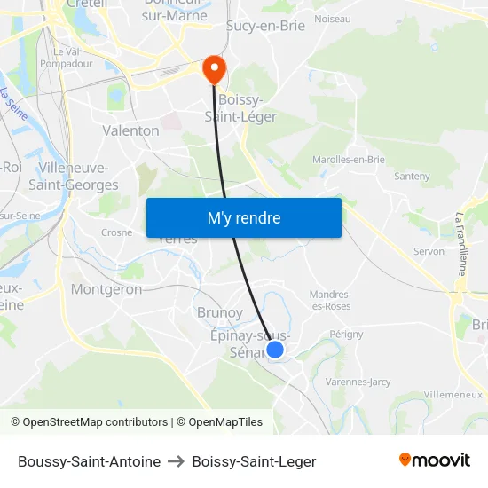 Boussy-Saint-Antoine to Boissy-Saint-Leger map