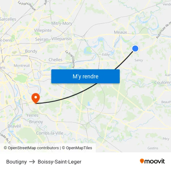 Boutigny to Boissy-Saint-Leger map