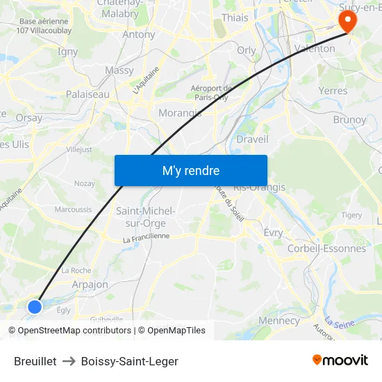 Breuillet to Boissy-Saint-Leger map
