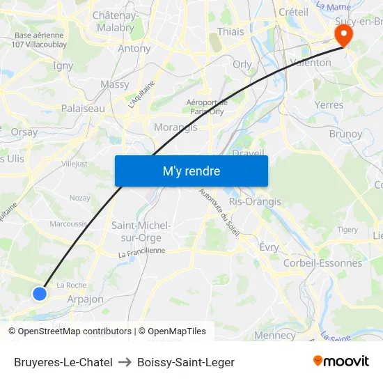 Bruyeres-Le-Chatel to Boissy-Saint-Leger map