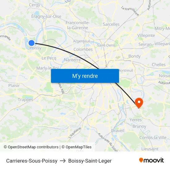 Carrieres-Sous-Poissy to Boissy-Saint-Leger map