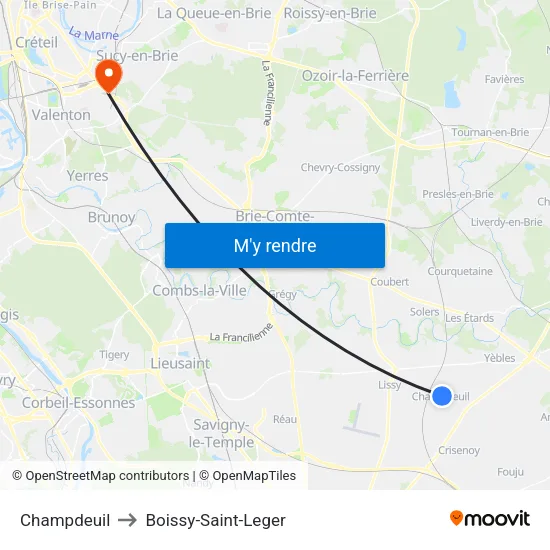 Champdeuil to Boissy-Saint-Leger map