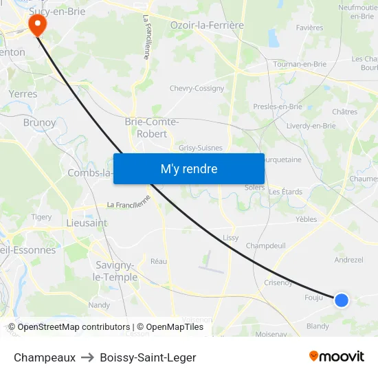 Champeaux to Boissy-Saint-Leger map