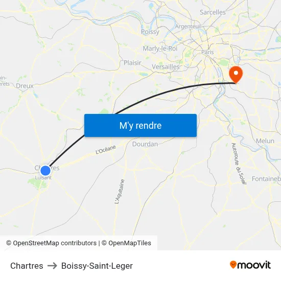 Chartres to Boissy-Saint-Leger map