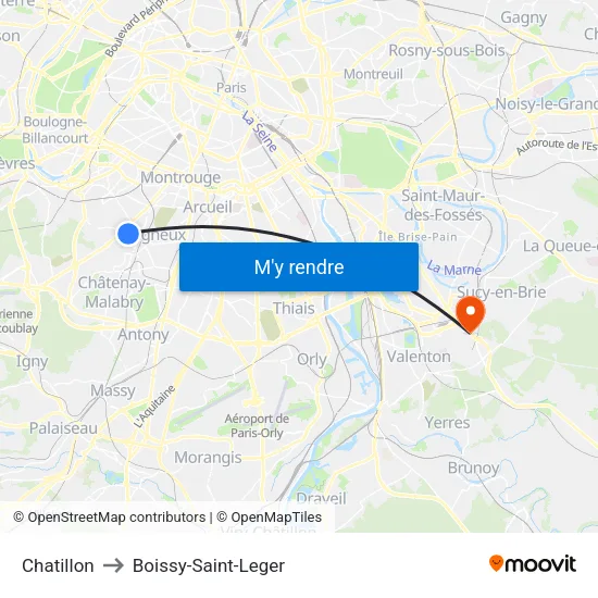 Chatillon to Boissy-Saint-Leger map