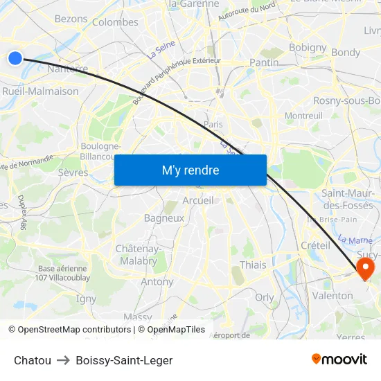 Chatou to Boissy-Saint-Leger map