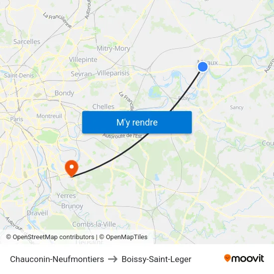 Chauconin-Neufmontiers to Boissy-Saint-Leger map