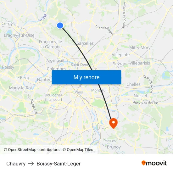 Chauvry to Boissy-Saint-Leger map