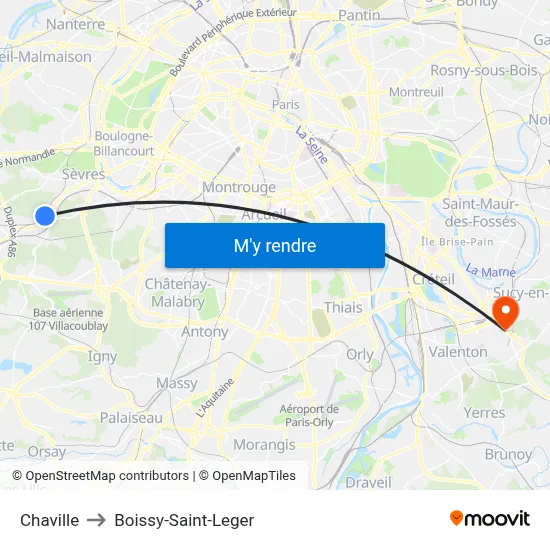Chaville to Boissy-Saint-Leger map