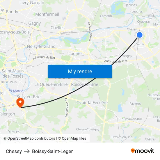 Chessy to Boissy-Saint-Leger map