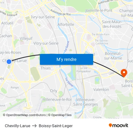 Chevilly-Larue to Boissy-Saint-Leger map