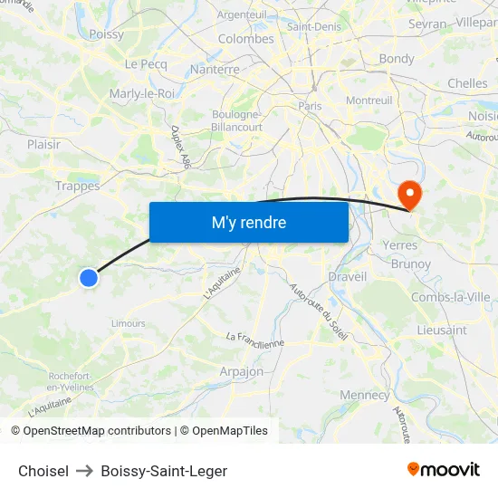 Choisel to Boissy-Saint-Leger map