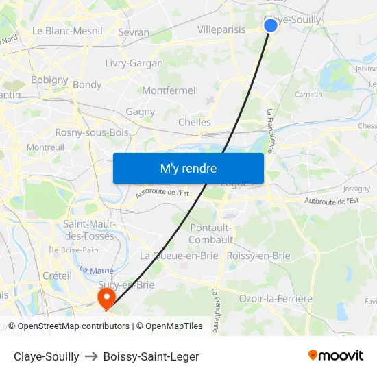 Claye-Souilly to Boissy-Saint-Leger map