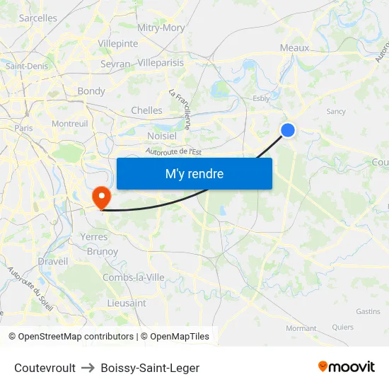 Coutevroult to Boissy-Saint-Leger map