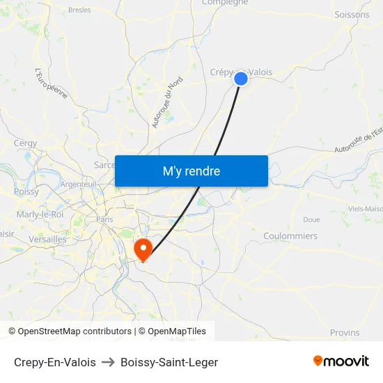 Crepy-En-Valois to Boissy-Saint-Leger map