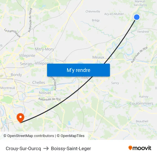 Crouy-Sur-Ourcq to Boissy-Saint-Leger map