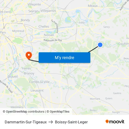 Dammartin-Sur-Tigeaux to Boissy-Saint-Leger map
