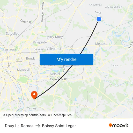 Douy-La-Ramee to Boissy-Saint-Leger map