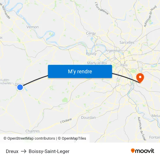 Dreux to Boissy-Saint-Leger map
