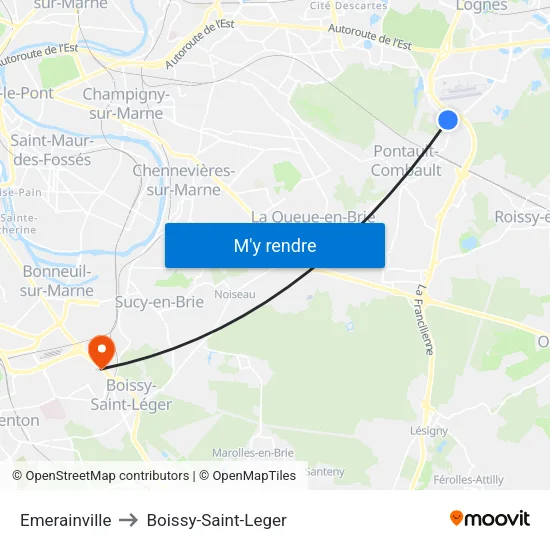 Emerainville to Boissy-Saint-Leger map