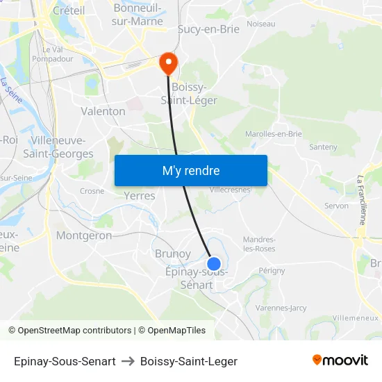 Epinay-Sous-Senart to Boissy-Saint-Leger map