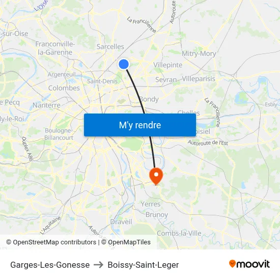 Garges-Les-Gonesse to Boissy-Saint-Leger map