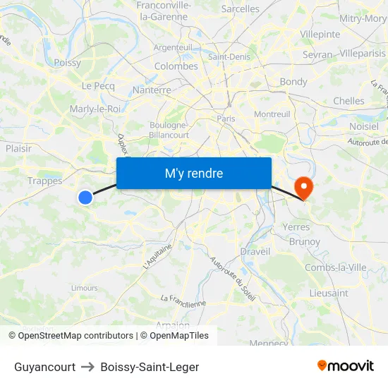 Guyancourt to Boissy-Saint-Leger map