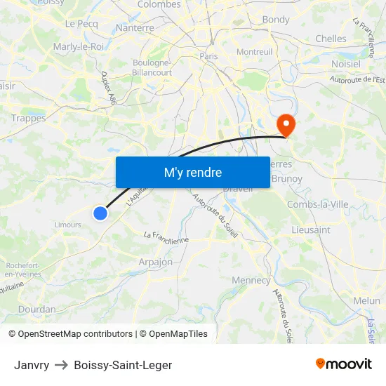 Janvry to Boissy-Saint-Leger map