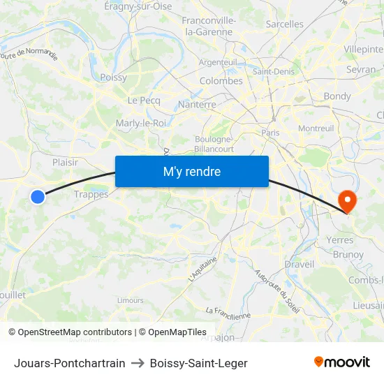 Jouars-Pontchartrain to Boissy-Saint-Leger map