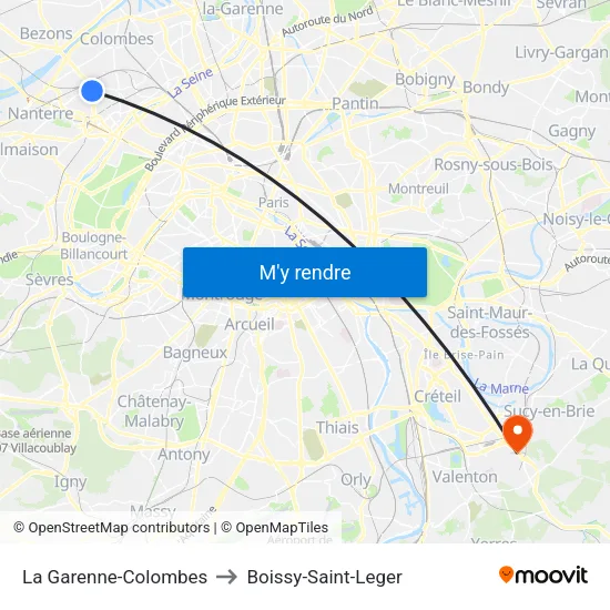 La Garenne-Colombes to Boissy-Saint-Leger map