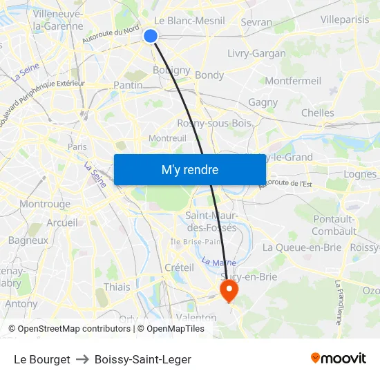 Le Bourget to Boissy-Saint-Leger map