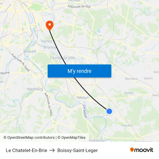 Le Chatelet-En-Brie to Boissy-Saint-Leger map