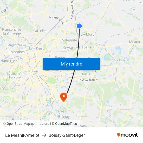 Le Mesnil-Amelot to Boissy-Saint-Leger map