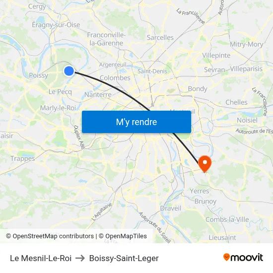 Le Mesnil-Le-Roi to Boissy-Saint-Leger map